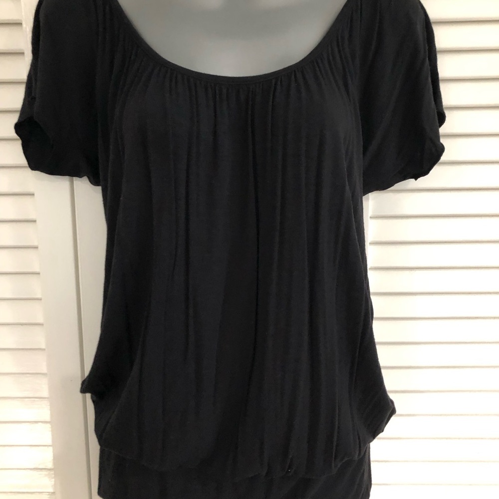 Yala Black Short Sleeve Scoop Neck Top